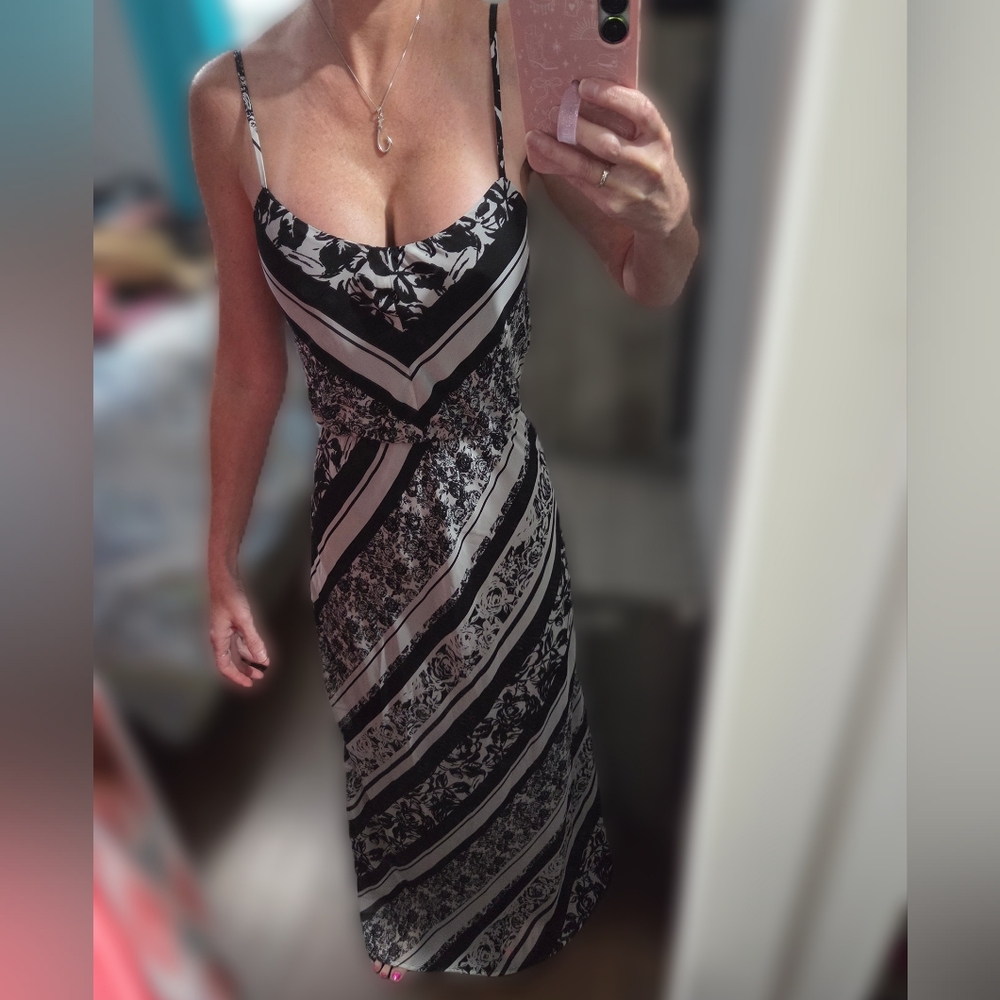 Black and White Striped Floral Maxi Dress